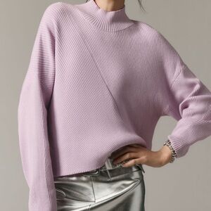Anthropologie Lilac Ribbed Mock Neck Sweater